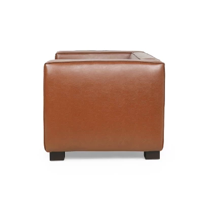 Goyette Contemporary Faux Leather Club Chair Cognac Brown/Dark Walnut - Christopher Knight Home - Image 2