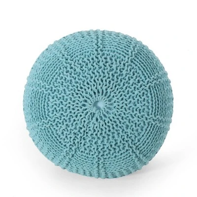 Hortense Modern Knitted Cotton Round Pouf - Christopher Knight Home - Image 2