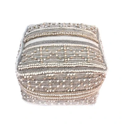 Bonita Large Contemporary Wool And Cotton Pouf Ottoman White/Beige - Christopher Knight Home - Image 2