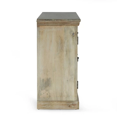 Horeb Boho Handcrafted Mango Wood 3 Drawer Sideboard Antique White - Christopher Knight Home - Image 5