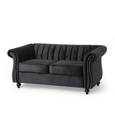Glenmont Modern Glam Channel Stitch Velvet Loveseat With Nailhead Trim - Christopher Knight Home - Image 6