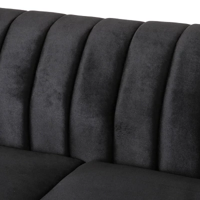 Glenmont Modern Glam Channel Stitch Velvet Loveseat With Nailhead Trim - Christopher Knight Home - Image 4