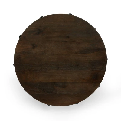 Rivet Modern Industrial Handcrafted Round Mango Wood Side Table Brown/Antique Gunmetal - Christopher Knight Home - Image 6