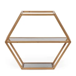 17" Lepley Modern Glam Handcrafted Glass 2 Shelf Hexagonal Decorative Shelf Antique Gold - Christopher Knight Home