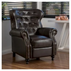 Walder Bonded Leather Press-Back Recliner Club Chair Brown - Christopher Knight Home