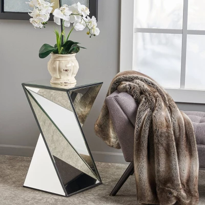 Amiel Geometrical Mirrored Side Table Silver - Christopher Knight Home - Image 2