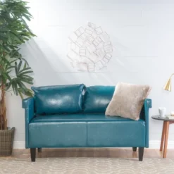 Bellerose Faux Leather Settee - Teal - Christopher Knight Home