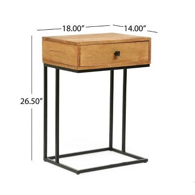 Gaudet Modern Industrial Handmade Mango Wood C Shaped Side Table With Drawer Natural/Black - Christopher Knight Home - Image 9