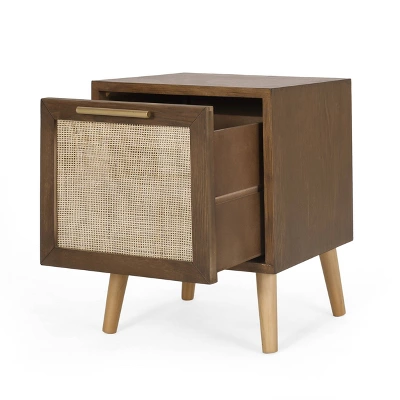 Hulett Contemporary End Table With Storage Walnut/Natural/Antique Gold - Christopher Knight Home - Image 2