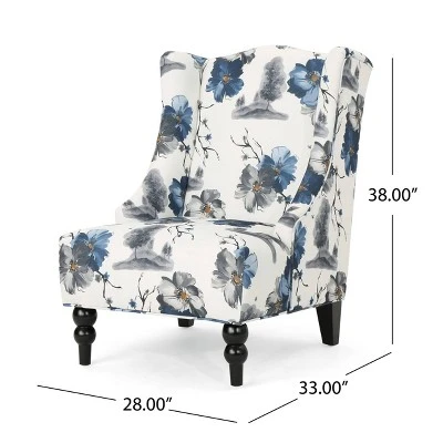 Toddman High-Back Club Chair Floral Print Blue - Christopher Knight Home - Image 4