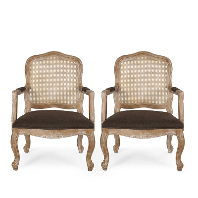 Set Of 2 Andrea French Country Wood And Cane Upholstered Dining Armchairs - Christopher Knight Home - Image 13
