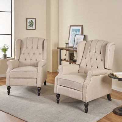 Set Of 2 Walter Contemporary Tufted Fabric Press-Back Recliners Beige - Christopher Knight Home