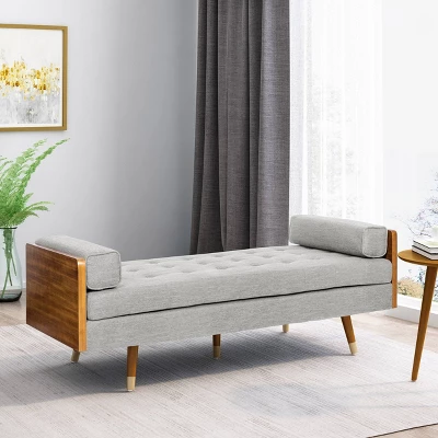 Keairns Mid Century Modern Tufted Double End Chaise Lounge With Bolster Pillows - Christopher Knight Home