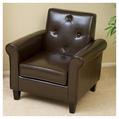 Isaac Tufted Brown Leather Club Chair -Chocolate Brown - Christopher Knight Home - Image 3