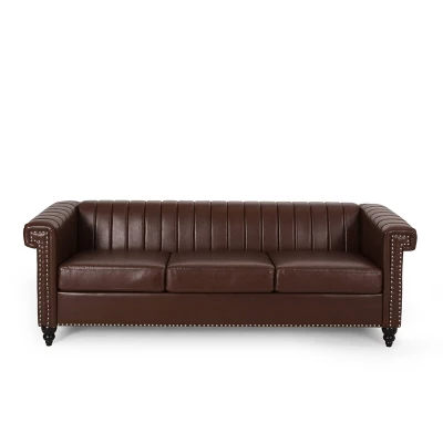 Drury Contemporary Channel Stitch 3 Seater Sofa With Nailhead Trim - Christopher Knight Home - Image 11