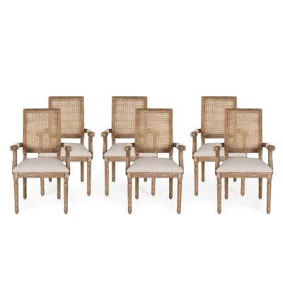 Set Of 6 Maria French Country Wood And Cane Upholstered Dining Chairs - Christopher Knight Home - Image 15