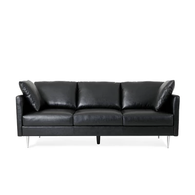 Brockbank Modern Faux Leather 3 Seater Sofa With Pillows - Christopher Knight Home - Image 10