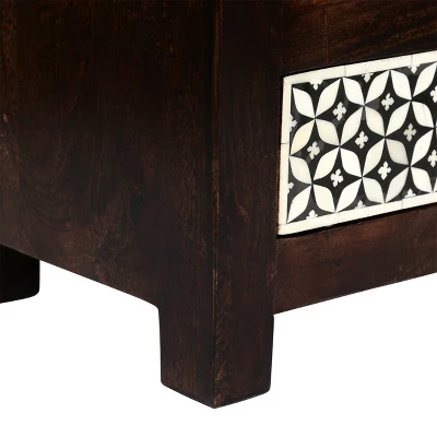 Benewah Handcrafted Boho 3 Drawer Mango Wood Nightstand Dark Walnut/Black/White - Christopher Knight Home - Image 7