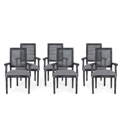 Set Of 6 Maria French Country Wood And Cane Upholstered Dining Chairs - Christopher Knight Home - Image 18