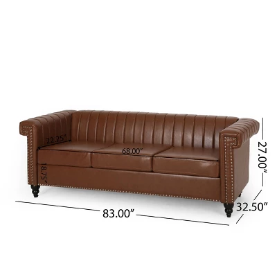 Drury Contemporary Channel Stitch 3 Seater Sofa With Nailhead Trim - Christopher Knight Home - Image 9