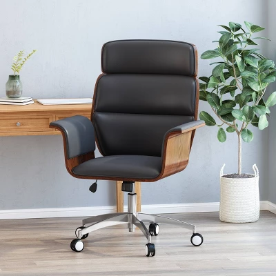Cannonade Mid-Century Modern Swivel Office Chair Black/Walnut - Christopher Knight Home