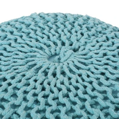 Hortense Modern Knitted Cotton Round Pouf - Christopher Knight Home - Image 3