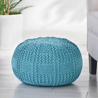 Hortense Modern Knitted Cotton Round Pouf - Christopher Knight Home