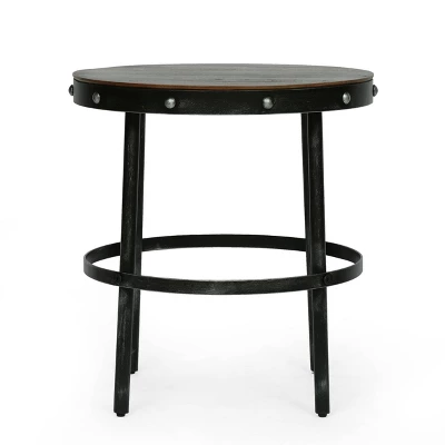 Rivet Modern Industrial Handcrafted Round Mango Wood Side Table Brown/Antique Gunmetal - Christopher Knight Home - Image 2