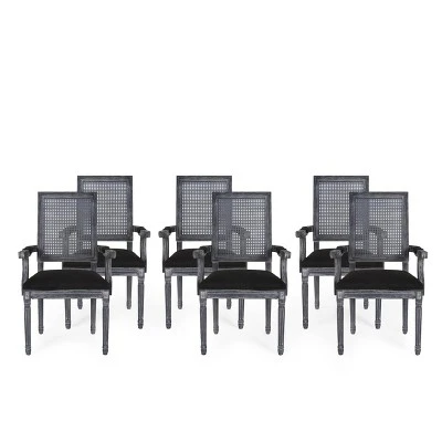 Set Of 6 Maria French Country Wood And Cane Upholstered Dining Chairs - Christopher Knight Home - Image 16