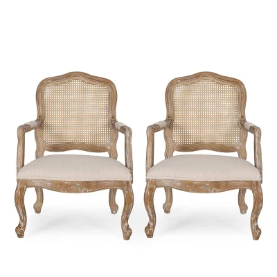 Set Of 2 Andrea French Country Wood And Cane Upholstered Dining Armchairs - Christopher Knight Home - Image 11