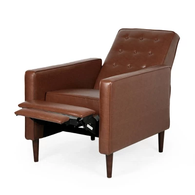 Mervynn Mid-Century Modern Button Tufted Recliner Cognac Brown/Dark Espresso - Christopher Knight Home - Image 2