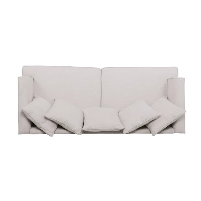 Fairburn Contemporary Pillow Back 3 Seater Sofa Beige/Espresso - Christopher Knight Home - Image 2