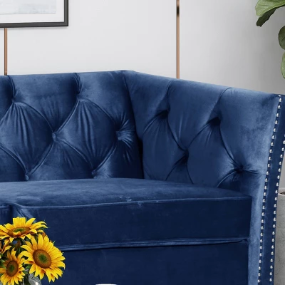 Chatwin Contemporary Tufted Velvet Sofa Dark Blue - Christopher Knight Home - Image 2