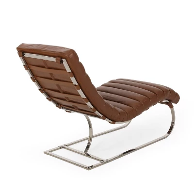 Pearsall Modern Channel Stitch Chaise Lounge Cognac Brown/Silver - Christopher Knight Home - Image 5