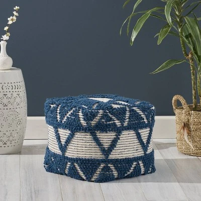 Azelea Boho Ottoman Pouf Blue/White - Christopher Knight Home