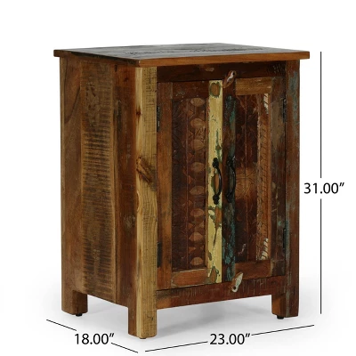 Greenler Boho Handcrafted 2 Door Wood Sideboard Natural/Multi Colored - Christopher Knight Home - Image 2