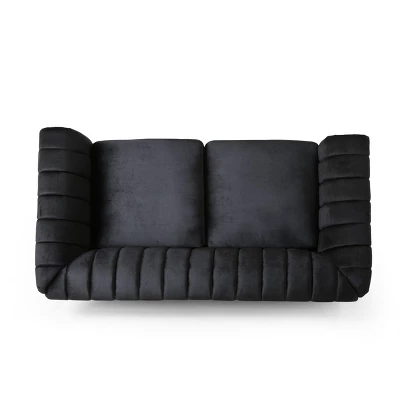 Glenmont Modern Glam Channel Stitch Velvet Loveseat With Nailhead Trim - Christopher Knight Home - Image 5