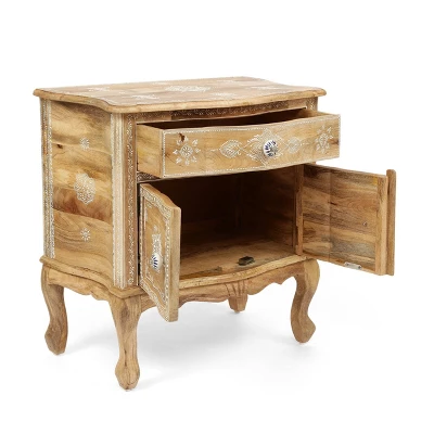 Culloden Handcrafted Boho Mango Wood Cabinet Natural/White - Christopher Knight Home - Image 2