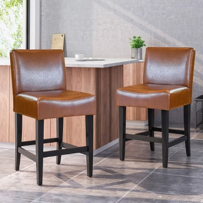 Set Of 2 25.5" Lopez Leather Counter Height Barstools - Christopher Knight Home - Image 7