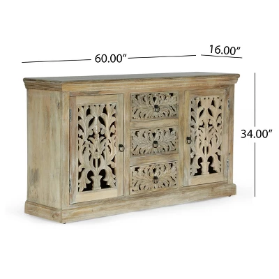 Horeb Boho Handcrafted Mango Wood 3 Drawer Sideboard Antique White - Christopher Knight Home - Image 9