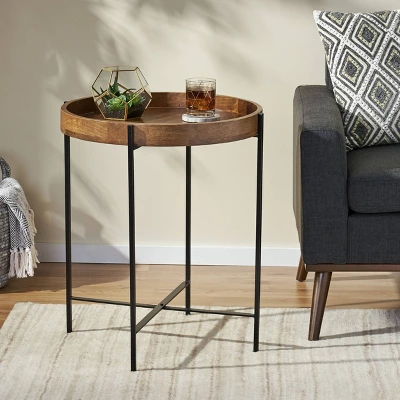 Tift Handcrafted Modern Industrial Mango Wood Folding Tray Top Side Table Natural/Black - Christopher Knight Home