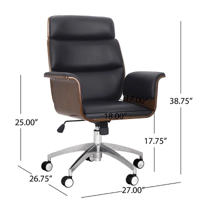 Cannonade Mid-Century Modern Swivel Office Chair Black/Walnut - Christopher Knight Home - Image 10