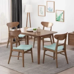Set Of 4 Idalia Mid-Century Modern Dining Chairs Mint/Walnut - Christopher Knight Home