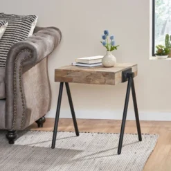 Gurley Handcrafted Modern Industrial Mango Wood Side Table Gray/Black - Christopher Knight Home