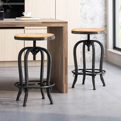 Set Of 2 Farmdale Industrial Adjustable Swivel Barstool Tan - Christopher Knight Home