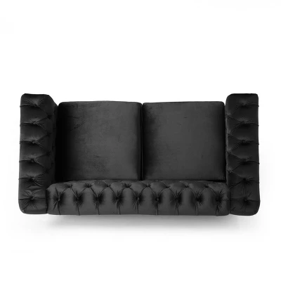 Brinkhaven Modern Glam Tufted Velvet Loveseat With Nailhead Trim - Christopher Knight Home - Image 4