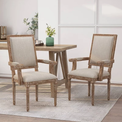 Set Of 2 Maria French Country Wood Upholstered Dining Chairs - Christopher Knight Home