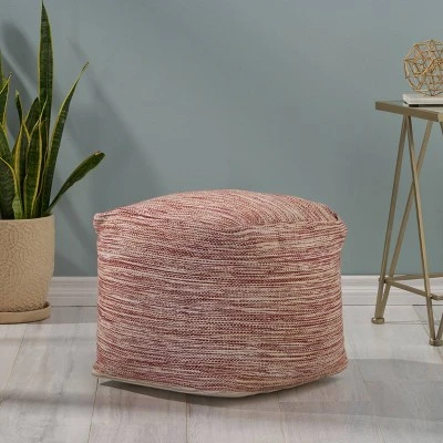 Deja Boho Yarn Pouf Red - Christopher Knight Home