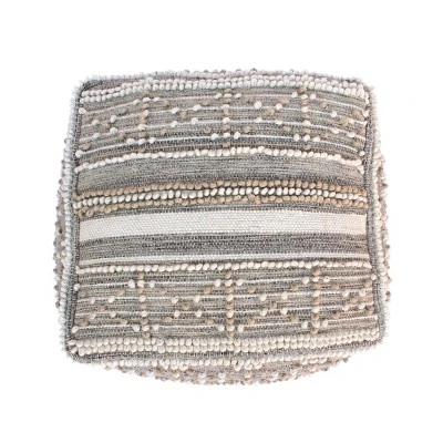 Bonita Large Contemporary Wool And Cotton Pouf Ottoman White/Beige - Christopher Knight Home